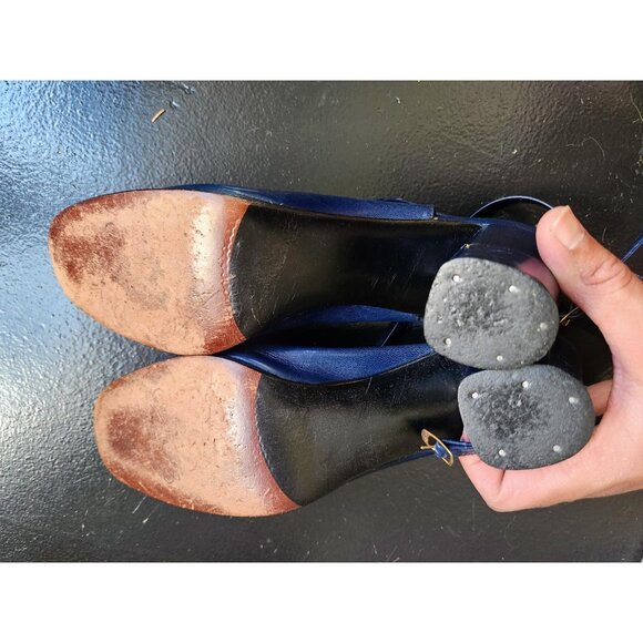 Vintage 1960s Blue Strappy mid heel Mary Janes Size 8 - Picture 5 of 5